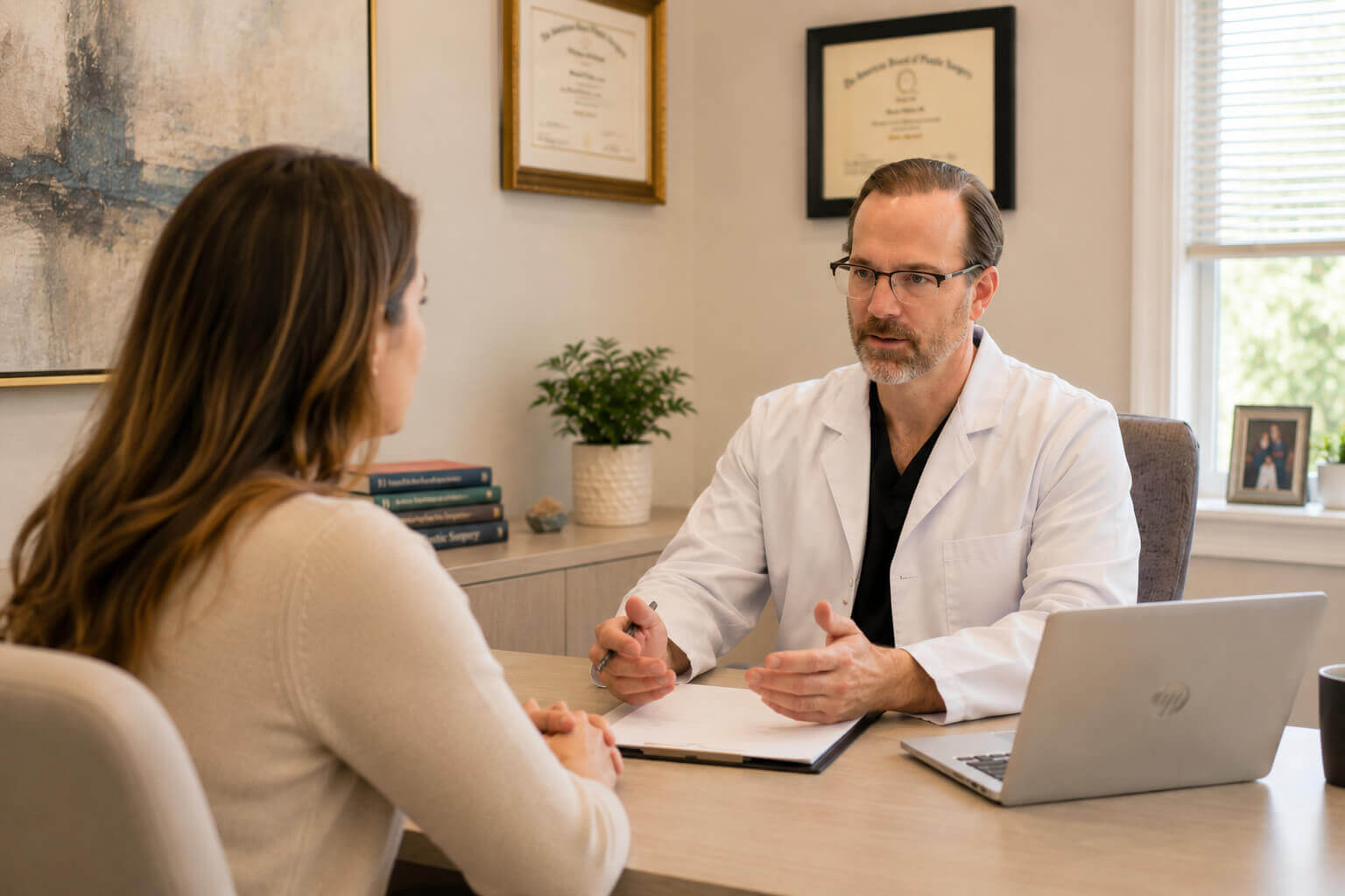 Patient consulting with Dr. Gartner during a plastic surgery consultation at Gartner Plastic Surgery Paramus NJ